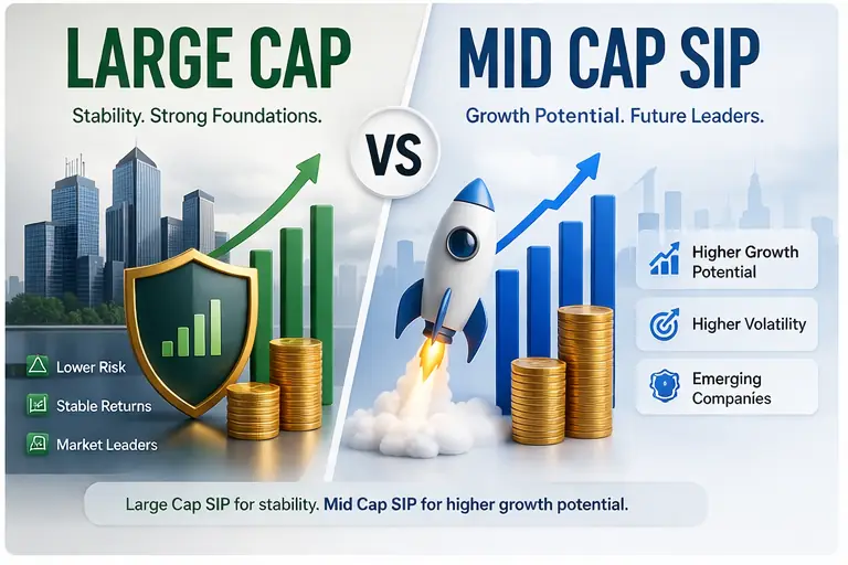 Large Cap vs Mid Cap SIP comparison illustration